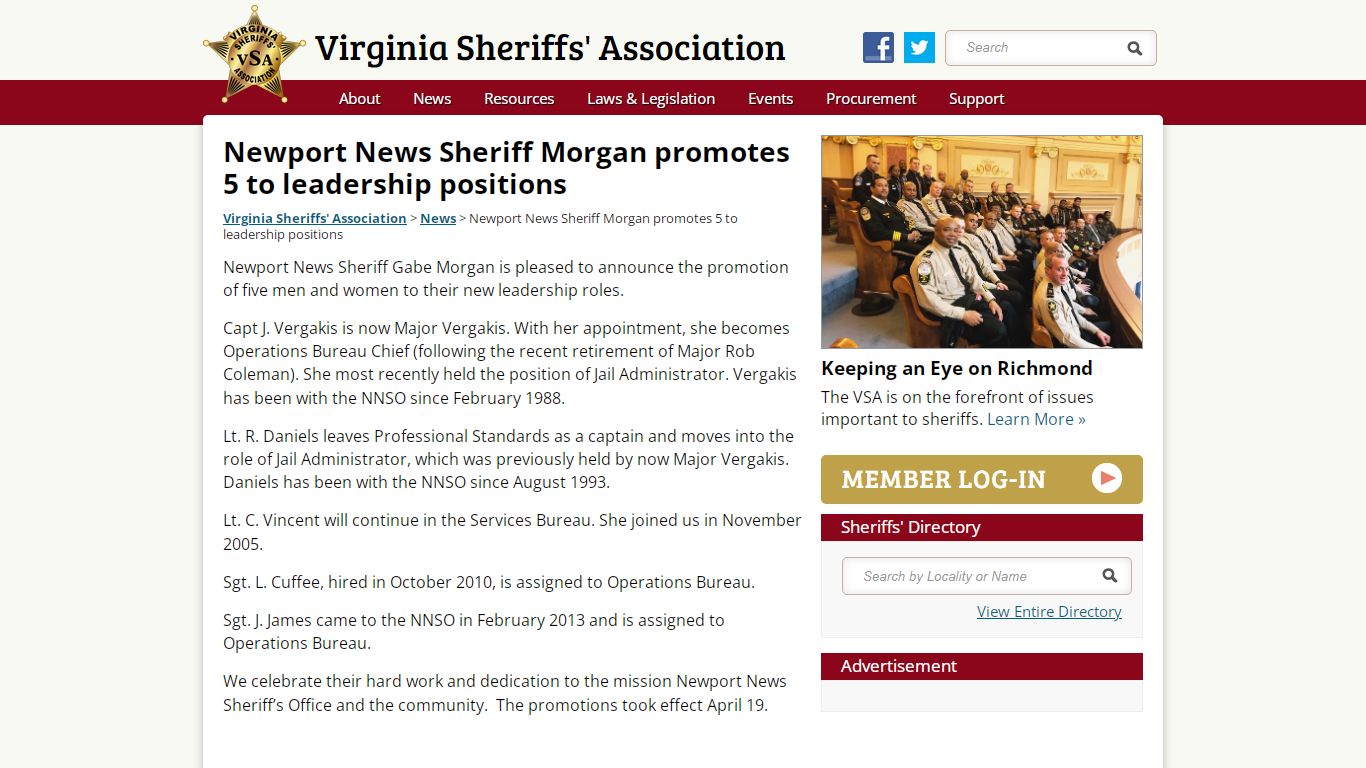 Newport News Sheriff Morgan promotes 5 to leadership positions